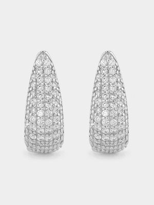 Sterling Silver Cubic Zirconia Pavé Fluted Mini Hoop Earrings