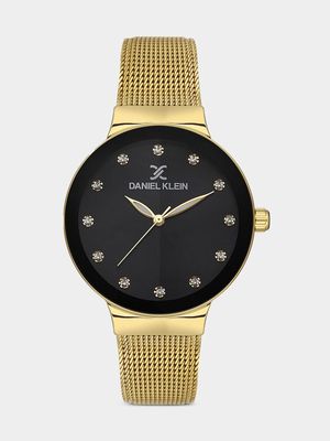 Daniel Klein Gold Plated Black Dial Mesh Watch