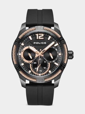 Police Chokery Black Plated Stainless Steel Multi Dial Silicone Watch