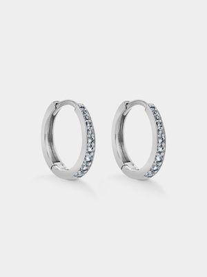 Sterling Silver Diamond & Created White Sapphire Curve Hoop Earrings