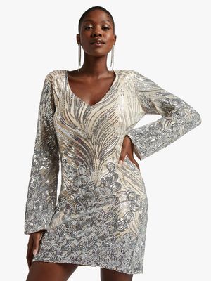 Luella V-Neck Bodycon Sequin Mini Dress