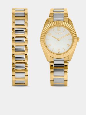 Tempo Men’s Gold & Silver Tone Bracelet Watch Set