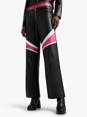 Y&G Pleather Biker Wide Leg Flare Pants