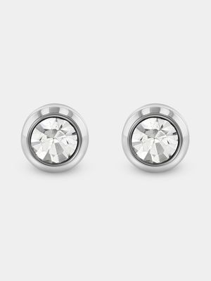 Stainless Steel Cubic Zirconia Round Bezel Stud Earrings