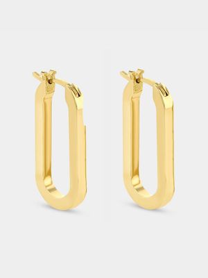 18ct Yellow Gold Plated Edged Oval Hoop Earrings