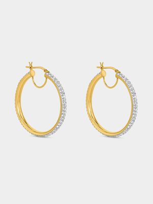 Yellow Gold & Sterling Silver Crystal Hoop Earrings