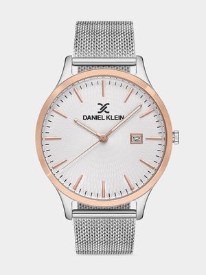 Daniel Klein Rose & Silver Plated White Dial Mesh Watch