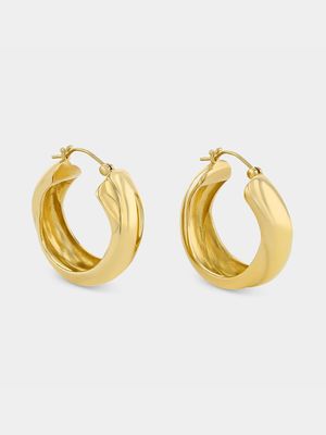 Yellow Gold Plated Bold Crossover Hoop Earrings