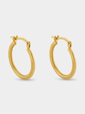 Yellow Gold & Sterling Silver Textured Hoop Earrings