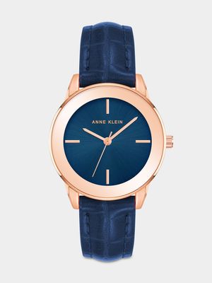 Anne Klein Rose Plated Navy Faux Leather  Watch