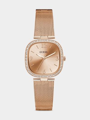 Guess Tapestry Rose Plated Stainless Steel Mesh Watch