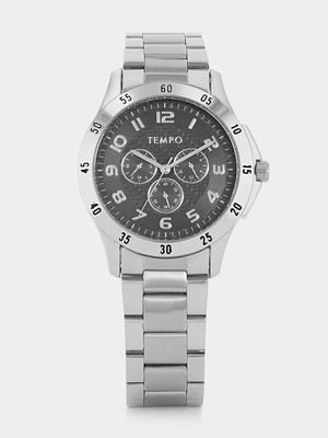 Tempo Men’s Silver Plated Black Multifunction Dial Bracelet Watch