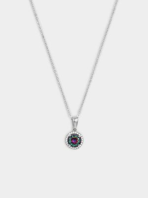 Sterling Silver Mystical Topaz & Cubic Zirconia Round Halo Pendant