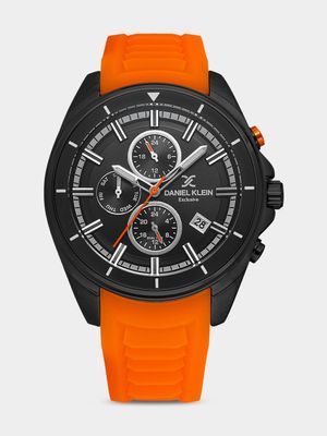 Daniel Klein Black Plated Black Dial Chronographic Orange Silicone Watch