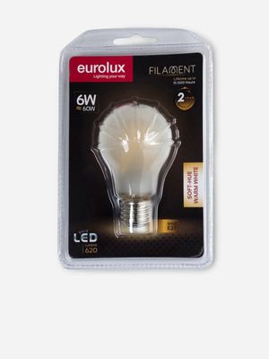 Warm White Soft Hue LED Filament E27 6W Globe