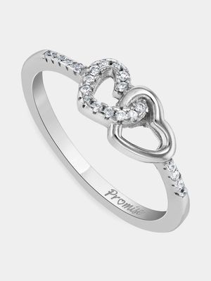 Sterling Silver Cubic Zirconia Linked Hearts Women’s Promise Ring