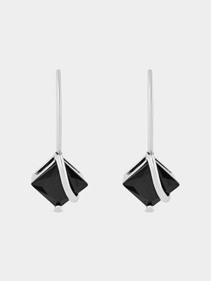 Sterling Silver Black Cubic Zirconia Flyover Drop Earrings