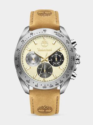 Timberland Carrigan Stainless Steel Beige Dial Tan Leather Chronograph Watch