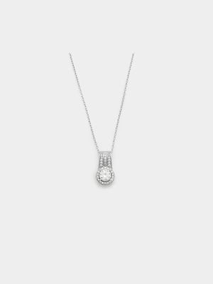 Sterling Silver Cubic Zirconia Round Halo Channel Pendant