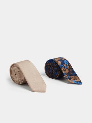 MKM Tan 2pk Floral Print Ties