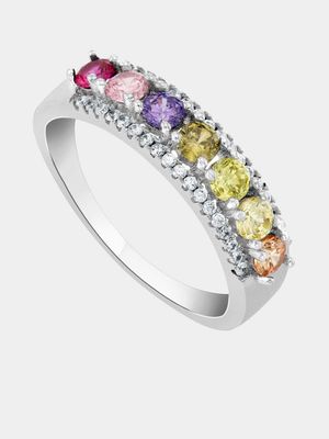 Sterling Silver Rainbow Cubic Zirconia Women’s Promise Ring