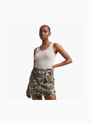 News Denim Camo Print Cargo Skirt