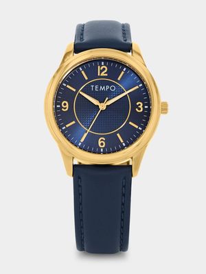 Tempo Men’s Gold Plated Blue Dial Blue Leather Watch