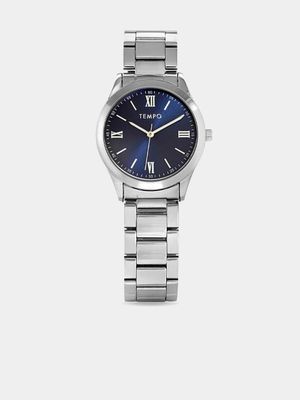 Tempo Men’s Silver Tone Blue Dial Bracelet Watch