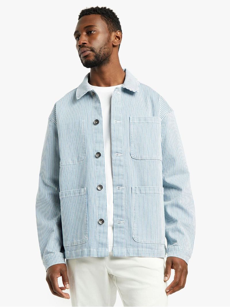 Blue and white striped denim jacket hotsell