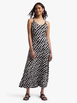 Women's Stone & Black Zigzag Print Maxi Dress