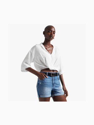 News Denim Roll-Up Hem Shorts