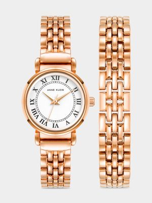 Anne Klein Rose Plated Watch & Bracelet Set