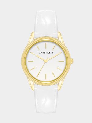 Anne Klein Gold Plated White Faux Leather Watch