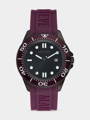 Steve Madden Women's Gunmetal Plated & Purple Embossed Silicone Bracelet Watch