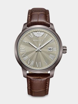 Police Raho Brown Plated Grey Dial Brown Leather Watch