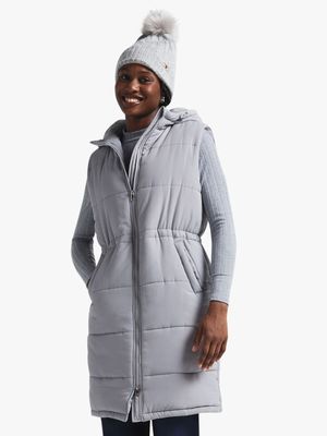 Women's Grey Long Gilet Puffer Jacket