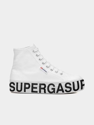 Womens Superga 2708 Platform Lettering White Sneakers