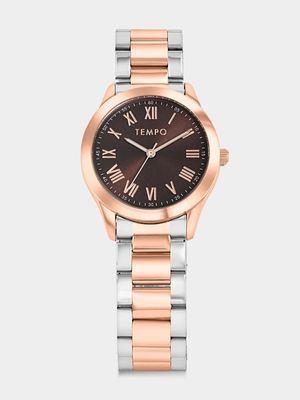 Tempo Rose Plated Brown Dial Two Tone Bracelet Watch Bash