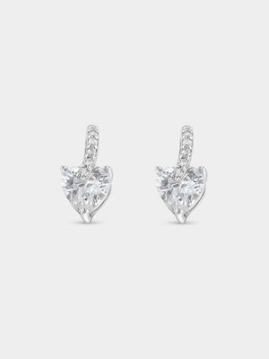 Sterling Silver Cubic Zirconia Heart Swoop Stud Earrings