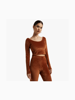 Y&G Corded Velour Long Sleeve Scoop Top