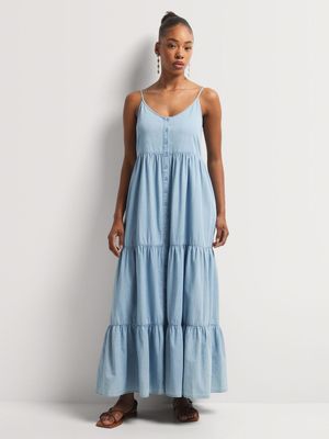 Tiered Chambray Maxi Sundress