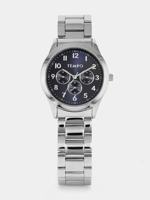 Tempo Men’s Silver Plated Blue Multi Dial Bracelet Watch