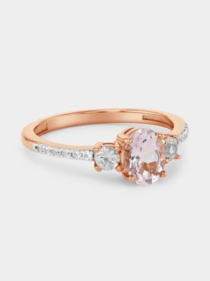 Rose Gold Diamond Pink Morganite Oval Trilogy Ring