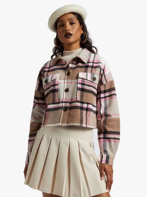 Y&G Cropped Brushed Check Shacket