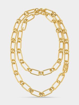 Michael Kors Statement Link Collection Gold Plated Empire Link Chain Double Layer Necklace