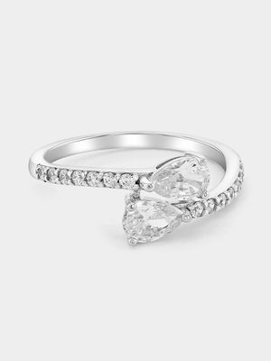 Sterling Silver Cubic Zirconia Double Pear Wrap Ring