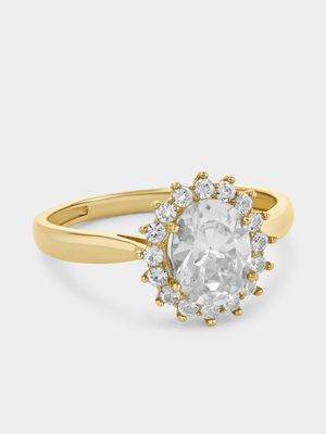 Yellow Gold Cubic Zirconia Oval Halo Ring