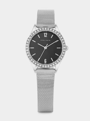 Minx Silver Plated Black Dial Mesh Watch