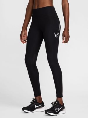 Womens Nike Fast Swoosh Mid-Rise 7/8 Black Run Leggings