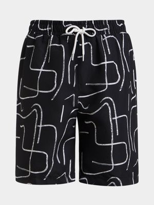 Jet Younger Boys Black/White Abstract Swim Shorts